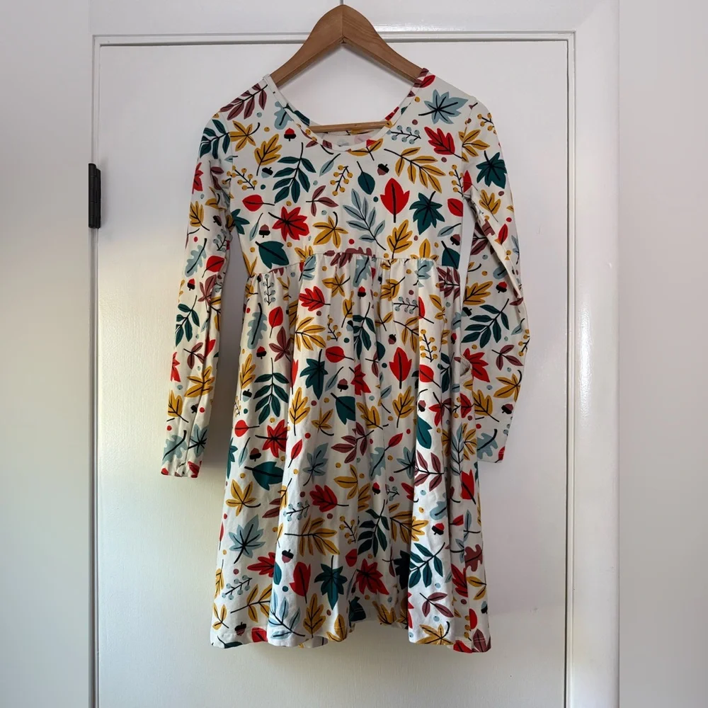 Hanna Andersson Celebration Skater Dress w/ Pockets Autumn Fall Leaves Size 12